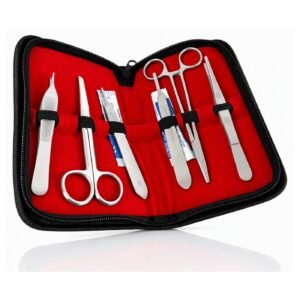 MediStitch instrumenten kit - naaldvoerder, schaar, pincetten en scalpels in vegan leren mapje